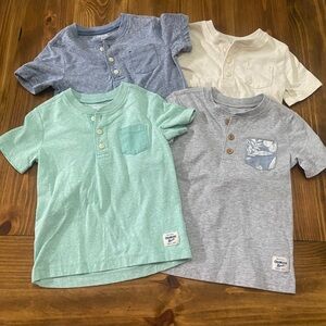 Lot of 4 OshKosh B'gosh Short Sleeve Henley Tees - Blue, Green, Gray, Cream